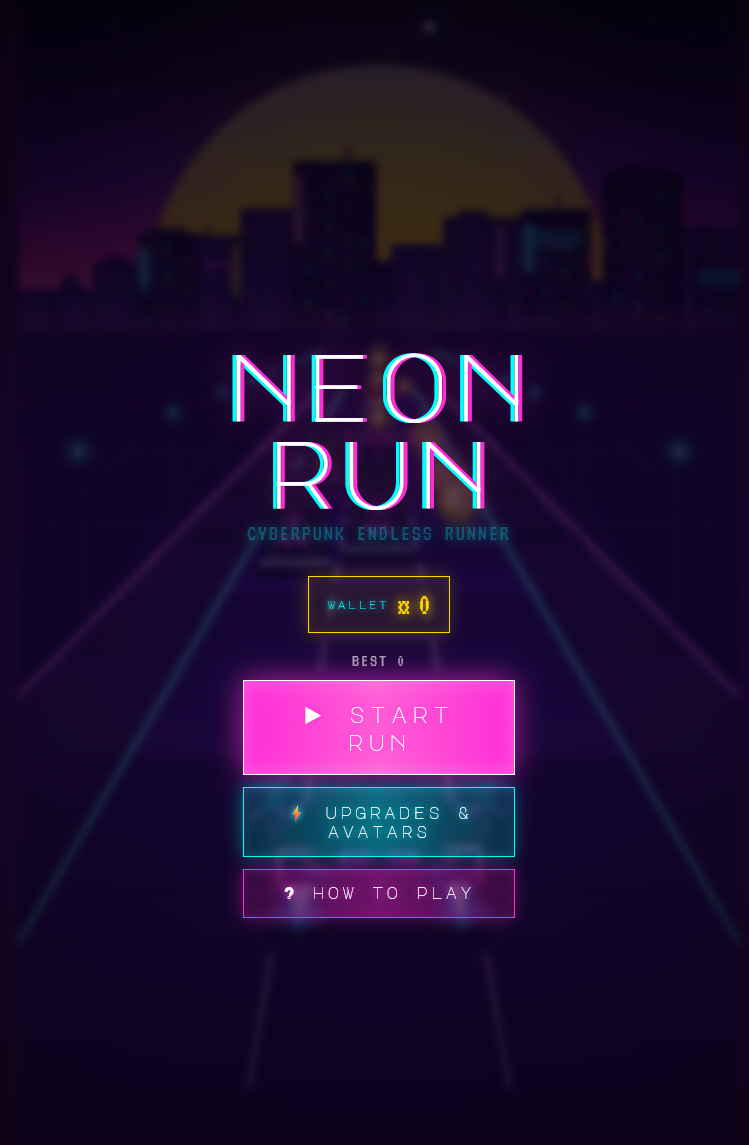 Neon Run title screen